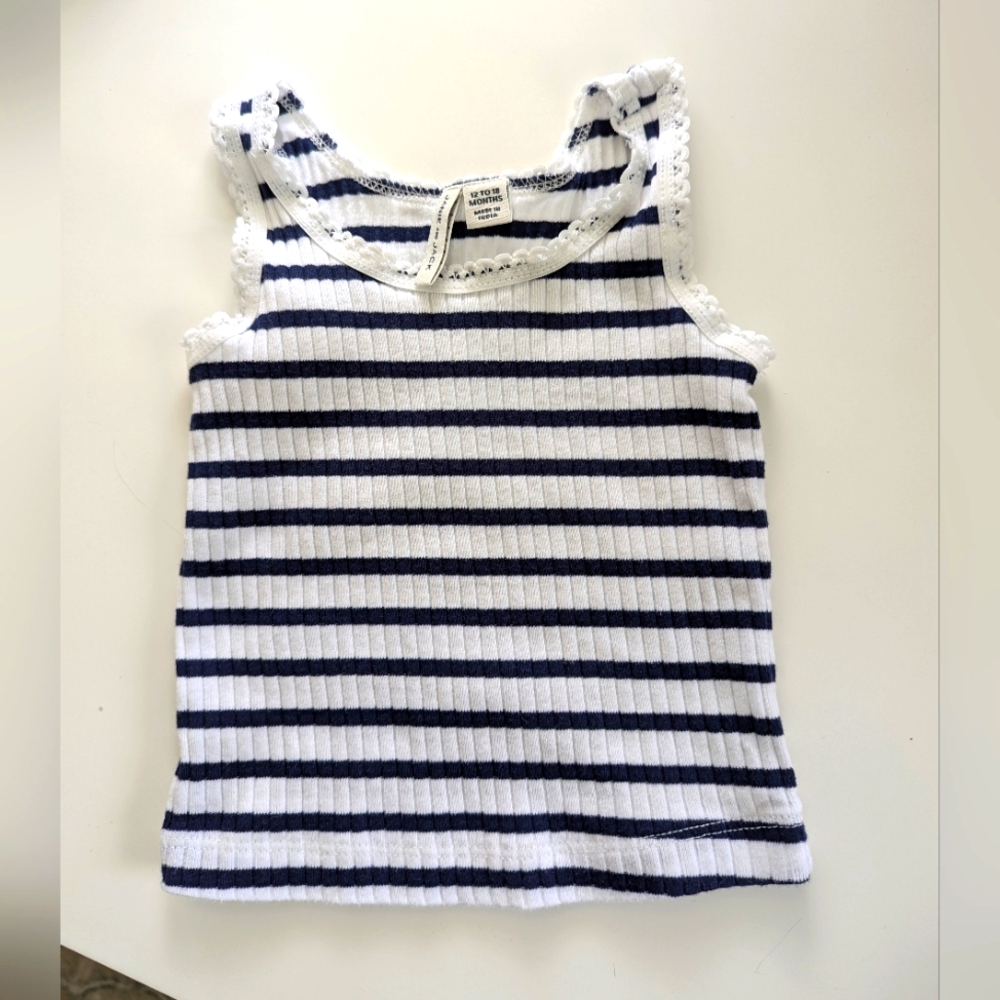 Janie And Jack Striped Navy and White Girls Tank Top